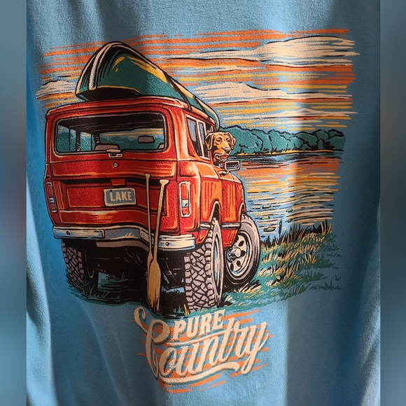 Pure Country Dog Jeep Lake Tee 🐾🚙 Blue Graphic Shirt Unisex Outdoor Life - Picture 2 of 4